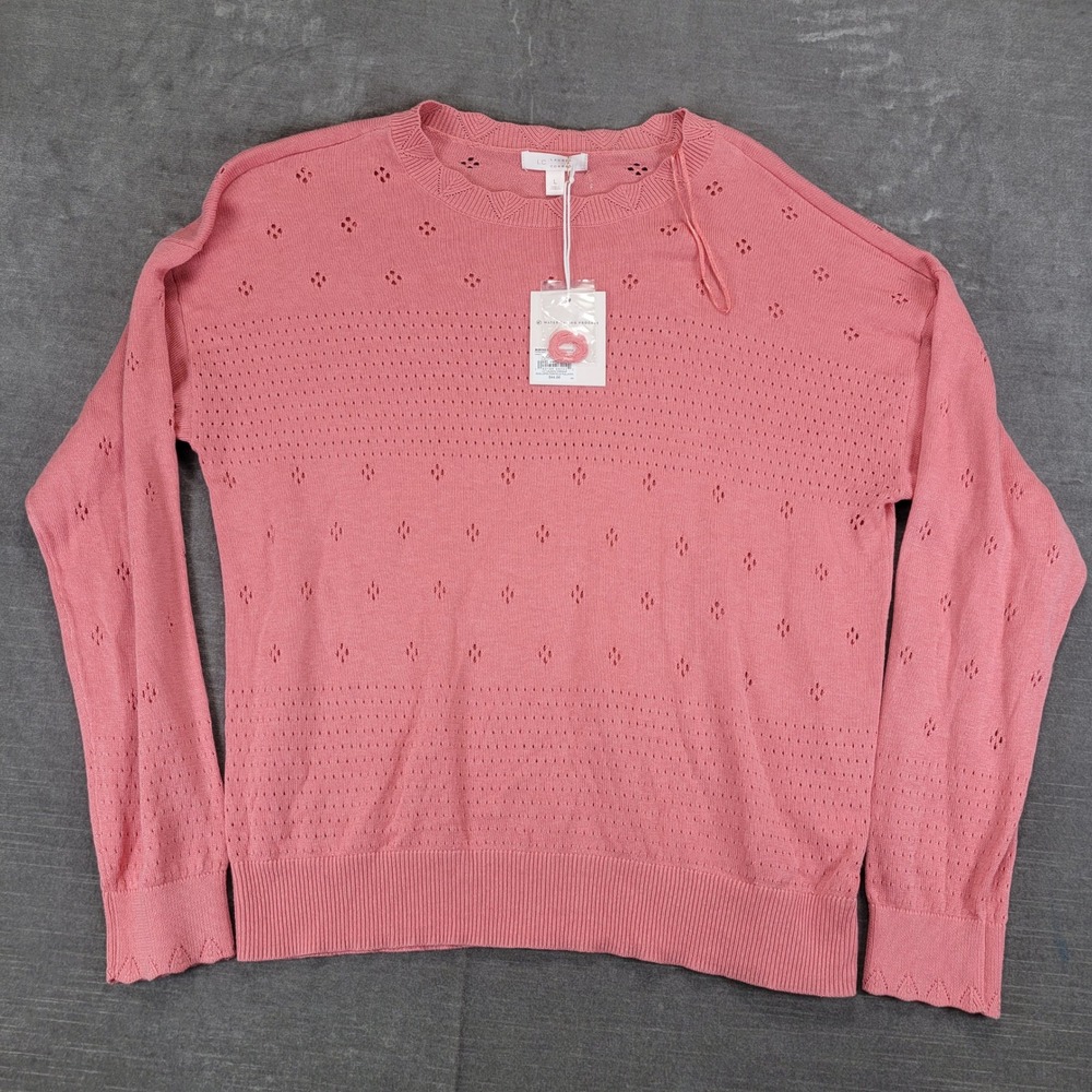 LC Lauren Conrad Pink Scalloped Pointelle Pullover Sweater NWT Large cottagecore